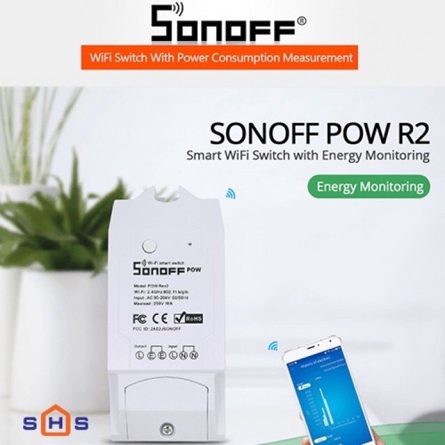 Công tắc thông minh Sonoff POW R2 điều khiển từ xa qua WIFI, 3G, 4G; công suất lớn